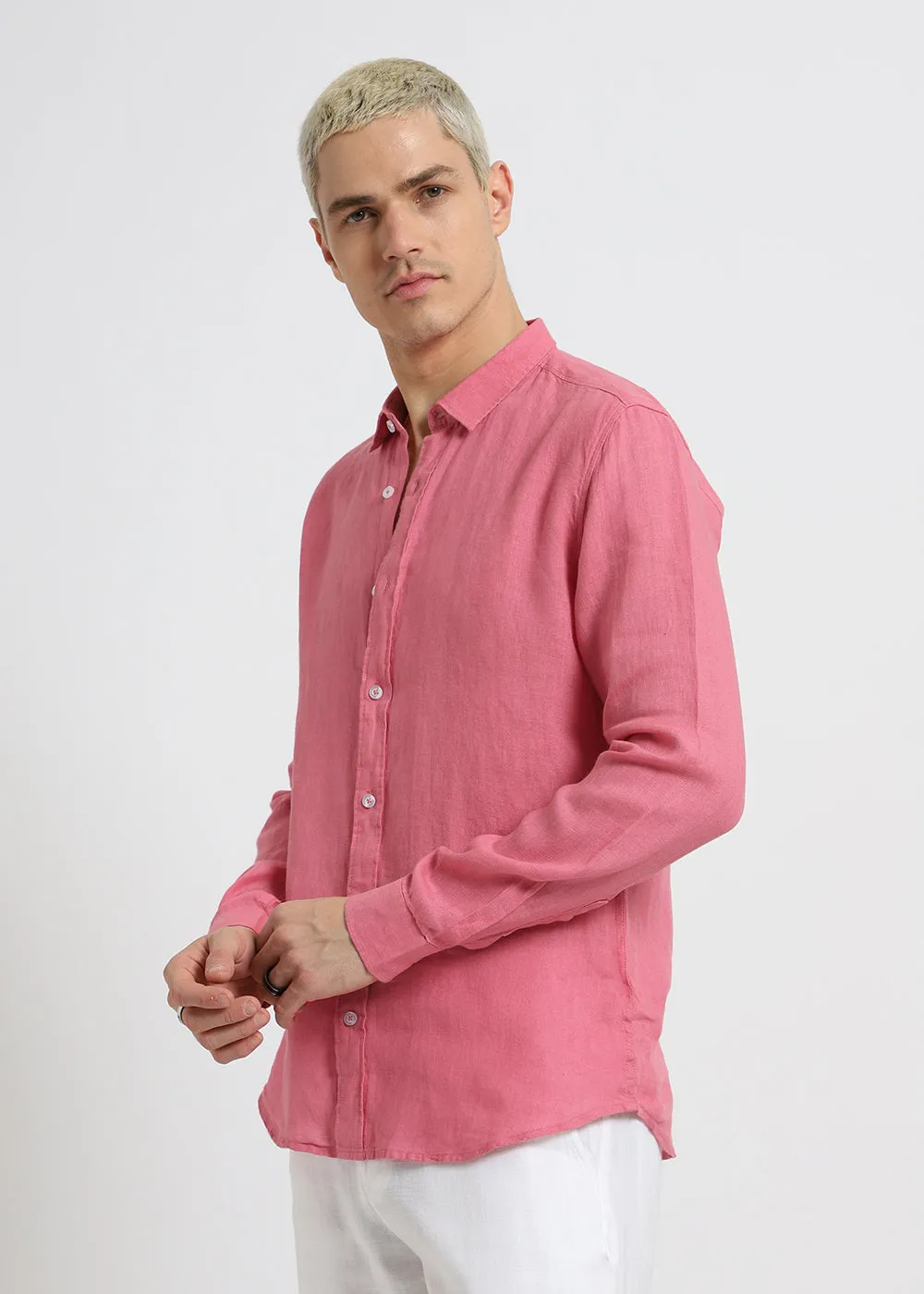 Carmine Pink Pure Irish Linen Shirt