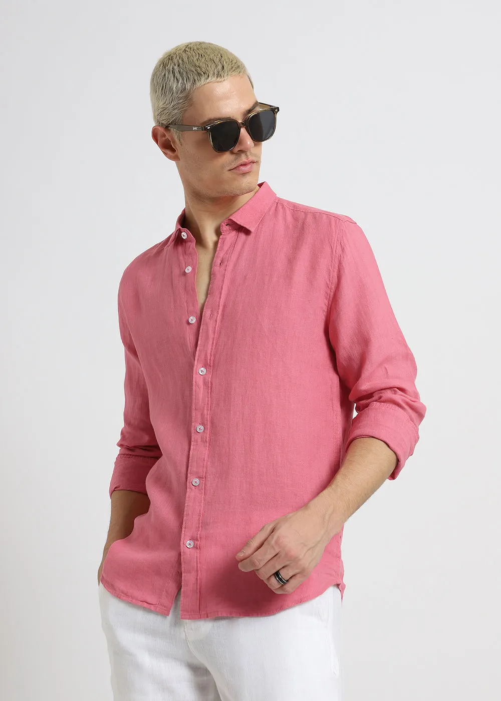 Carmine Pink Pure Irish Linen Shirt