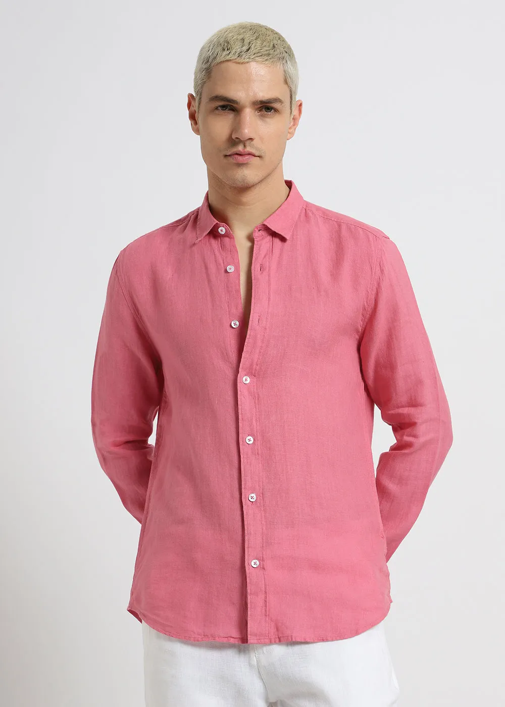 Carmine Pink Pure Irish Linen Shirt