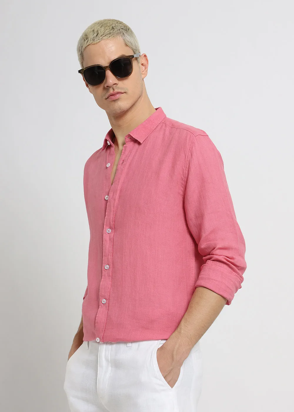 Carmine Pink Pure Irish Linen Shirt