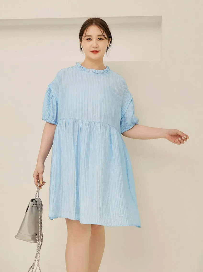 Casual Ruffle Collar Textured Cotton Babydoll Summer Dress