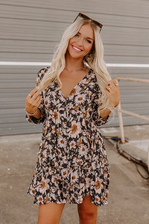 Casually Yours Floral Babydoll Dress In Black