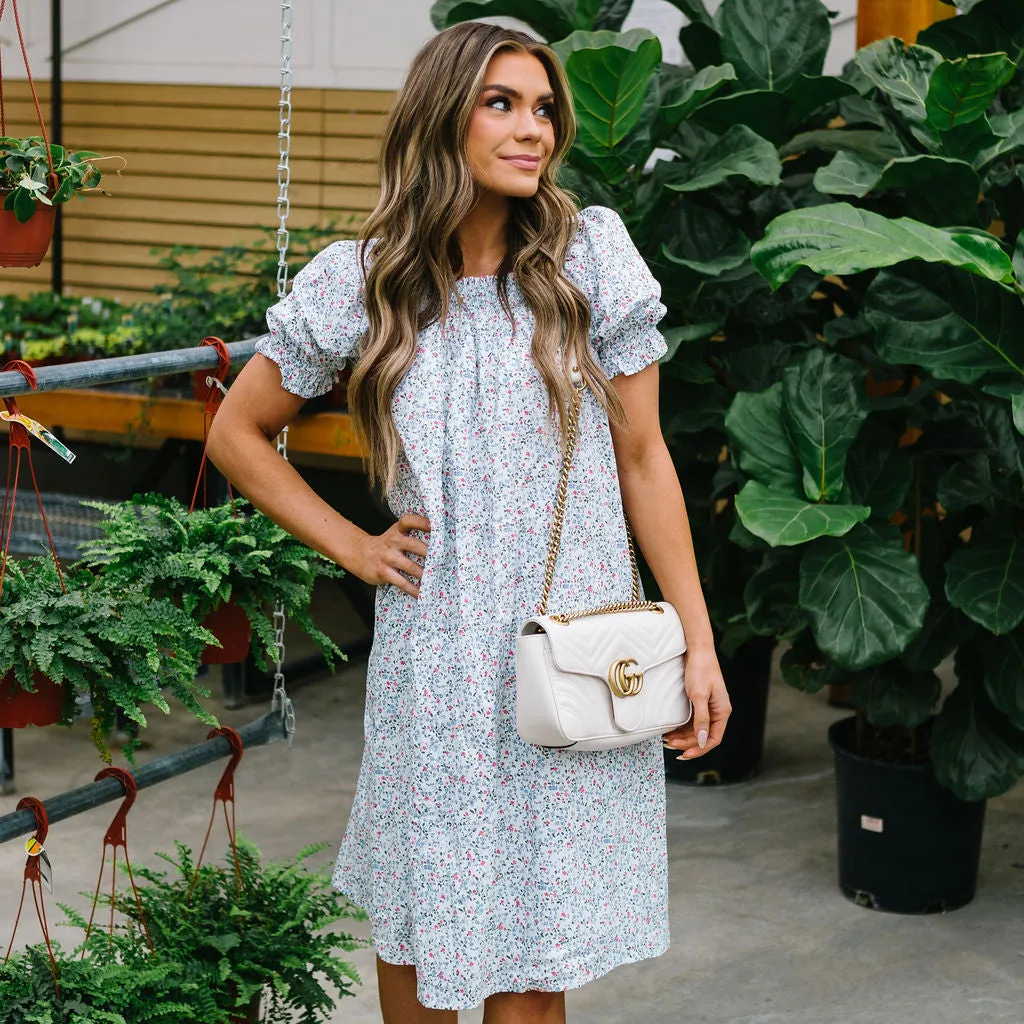 Cate Floral Babydoll Dress in White Multi