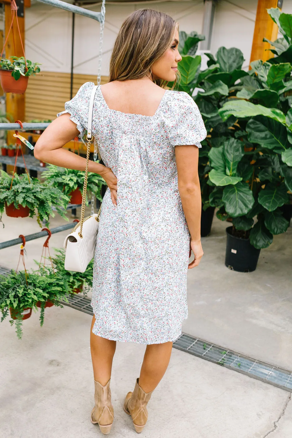 Cate Floral Babydoll Dress in White Multi