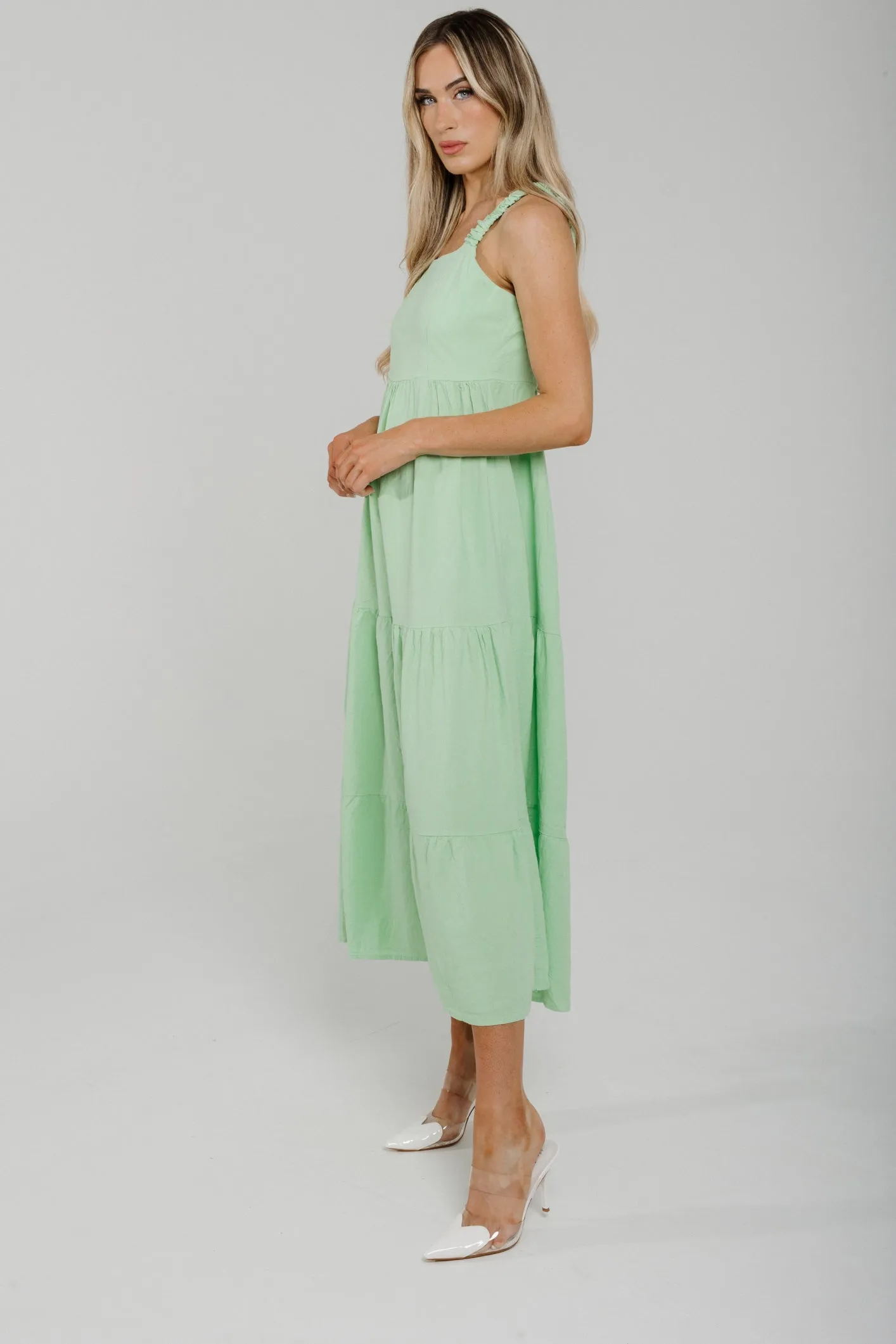 Cathy Linen Mix Midi Dress In Mint