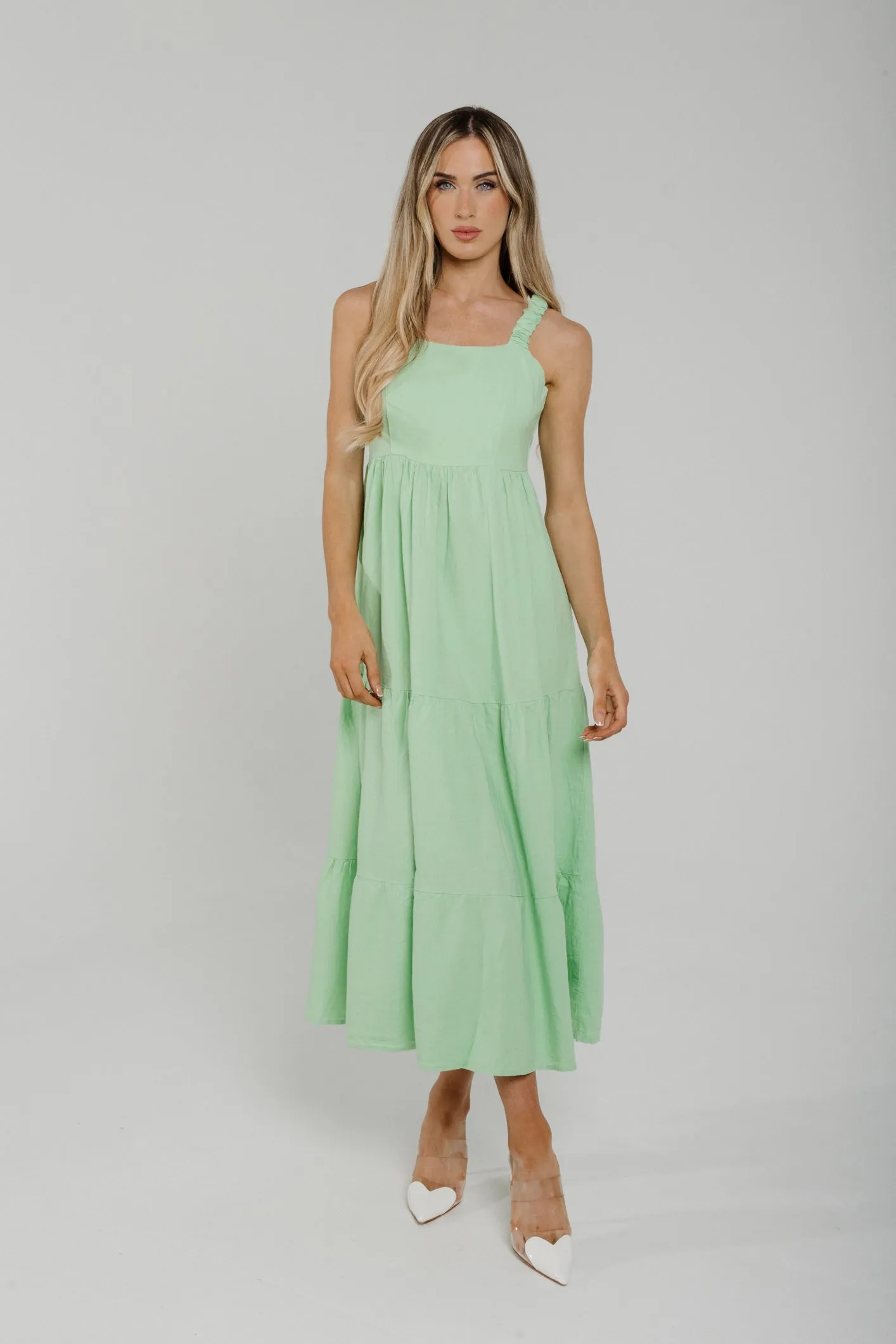 Cathy Linen Mix Midi Dress In Mint