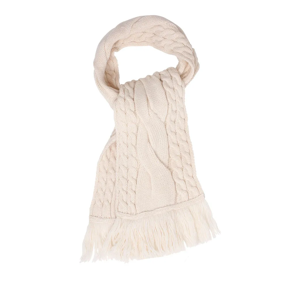 Chunky Cable Merino Wool Scarf with Fringe