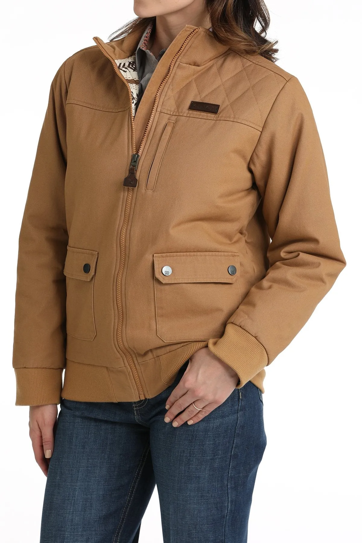 Cinch Women's Canvas Bomber Jacket in Brown