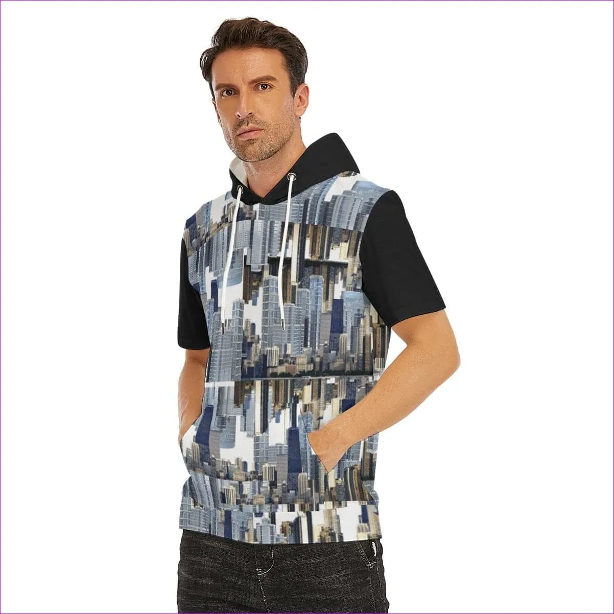 City Block Men's Short Sleeve Hoodie T-Shirt |100% Cotton