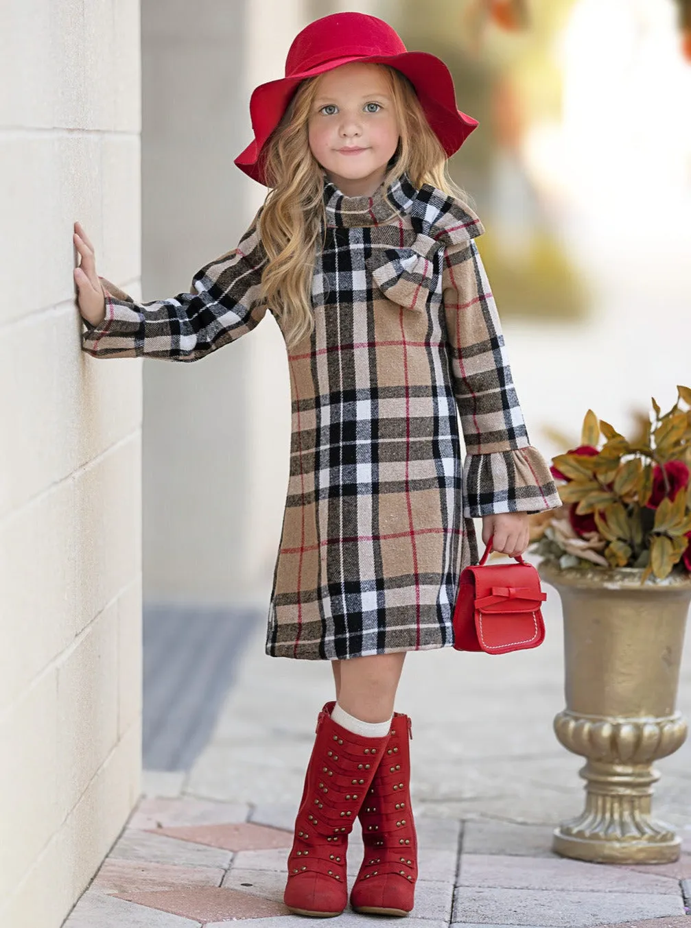 Classic Plaid Long Sleeve Shift Dress