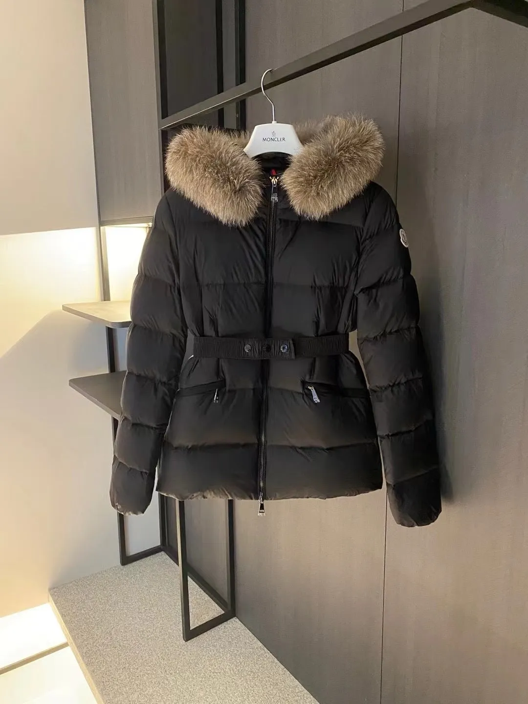 CLTH417 Moncler Boed Black Hooded Shearling Short Down Jacket / Size1/2/3/4