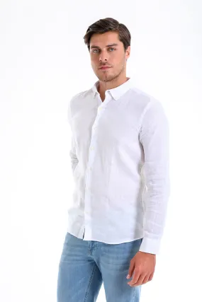 Comfort Fit Long Sleeve Linen White Casual Shirt