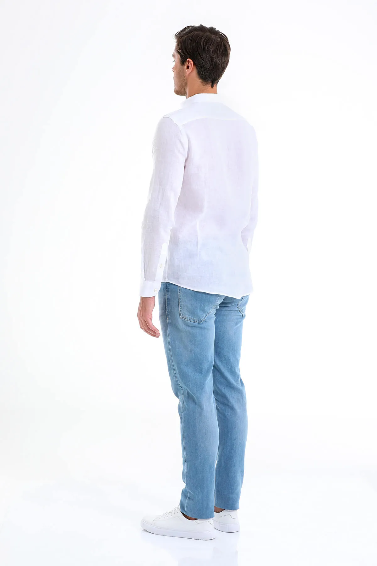 Comfort Fit Long Sleeve Linen White Casual Shirt