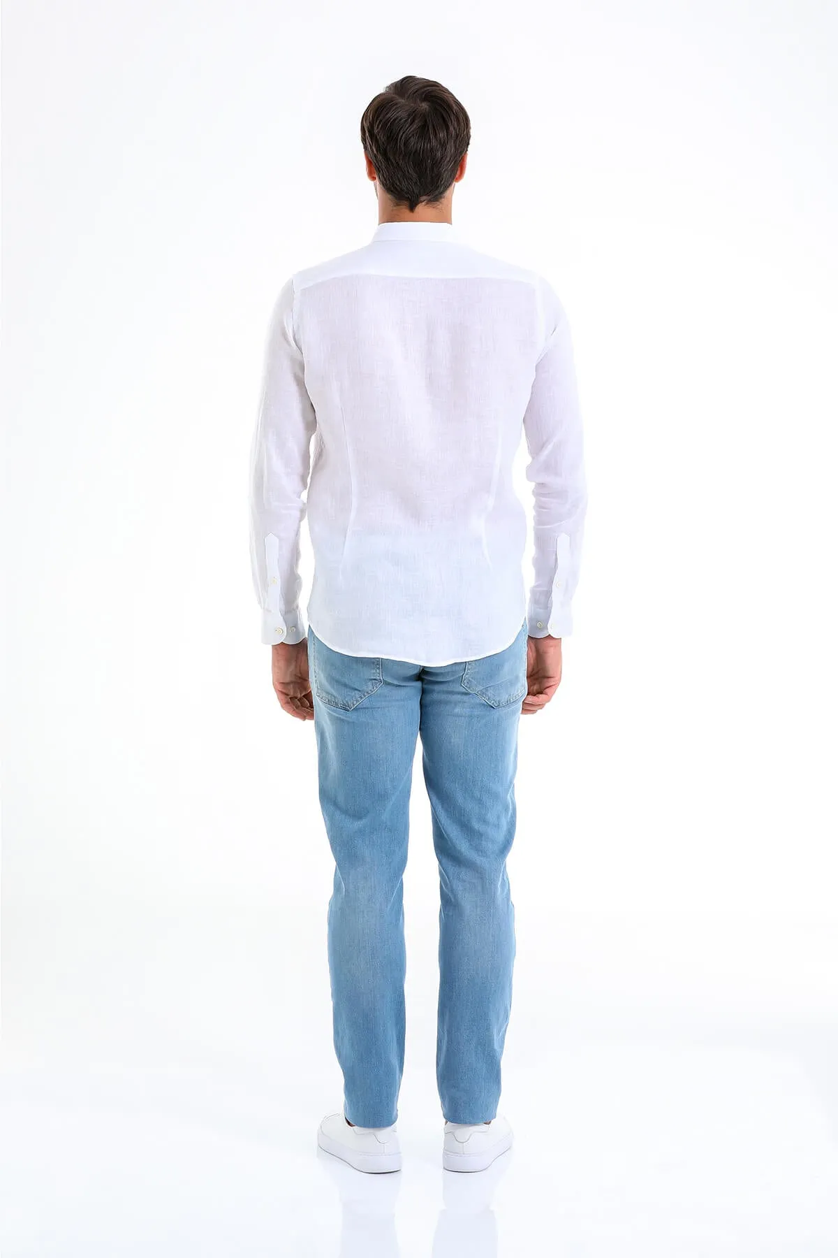 Comfort Fit Long Sleeve Linen White Casual Shirt