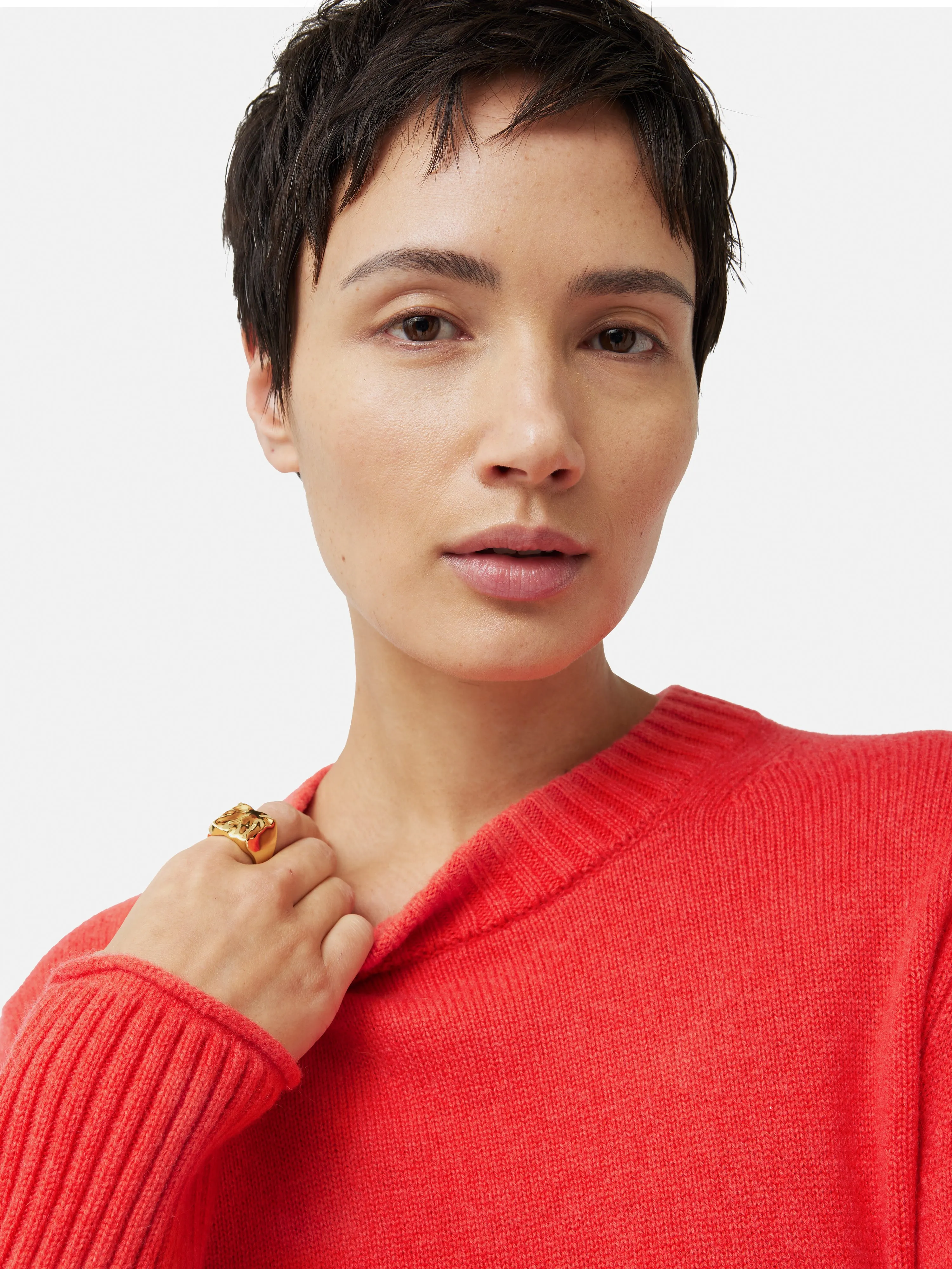 Compact Wool Cashmere Blend Jumper | Coral