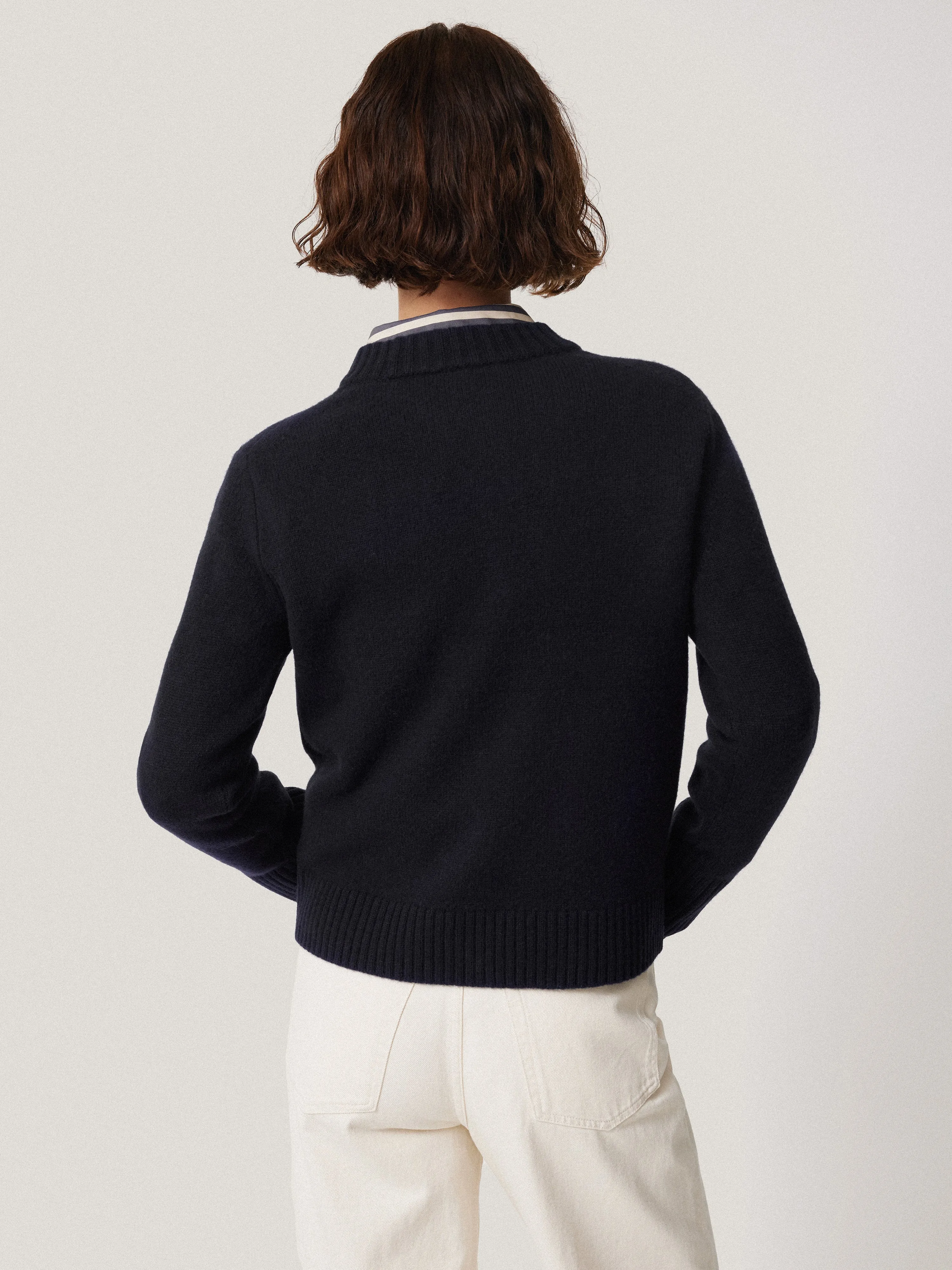 Compact Wool Cashmere Blend Jumper | Navy