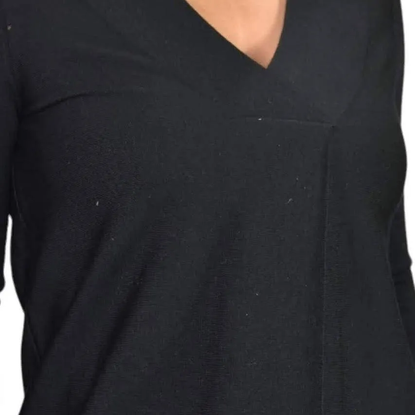 COS Sweater Black Minimalist Jumper Wool Knit Top VNeck Monochromatic Size XS