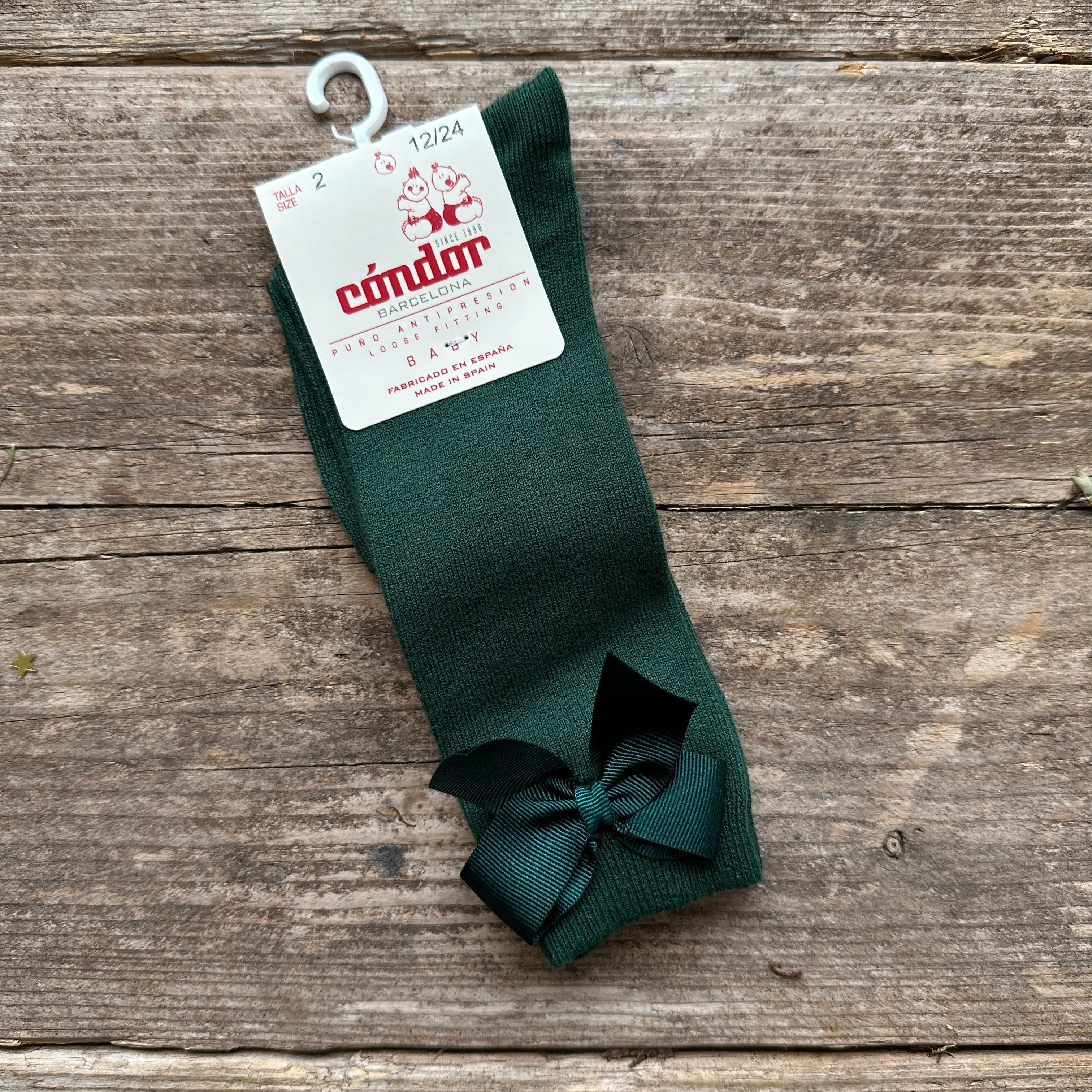 Cotton knee High Socks With Side Grosgrain Bow | Bottle Green