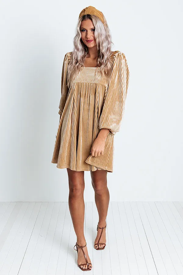 Cranberry Spritz Velvet Babydoll Dress in Khaki