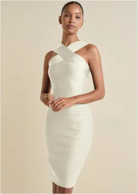 Cross-Neck Bandage Dress - White