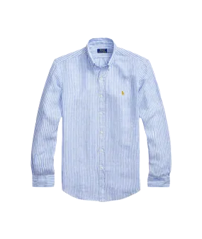 Custom Fit Striped Linen Shirt - Blue