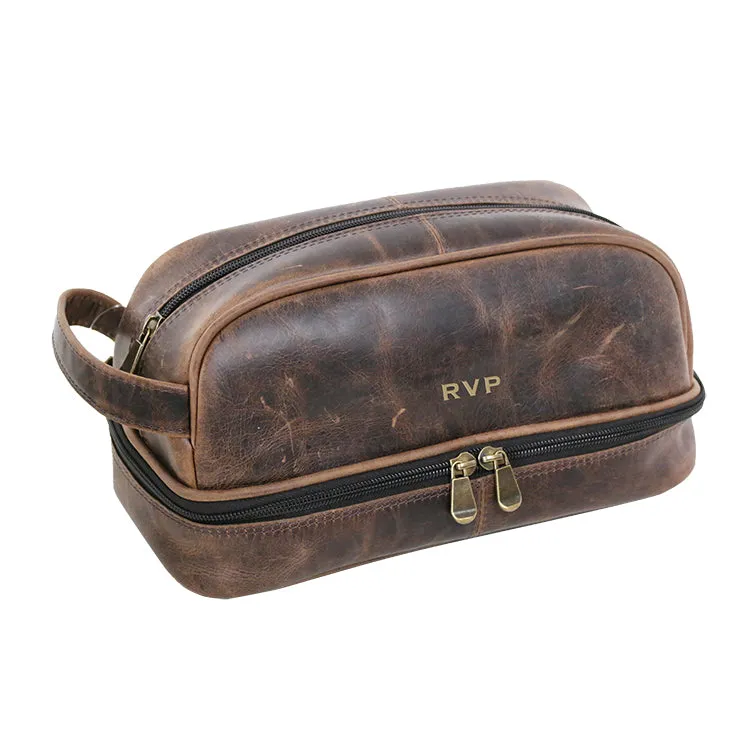 DAYTREKR DISTRESSED LEATHER DROP-BOTTOM TRAVEL KIT