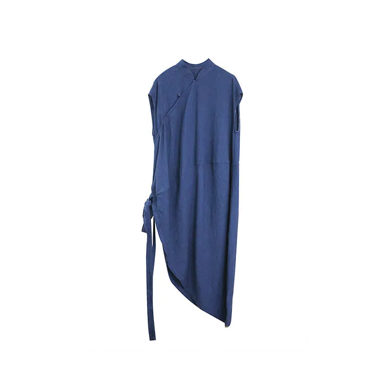 Dazhuo Cocoon Cheongsam Long Top (Dark Blue)