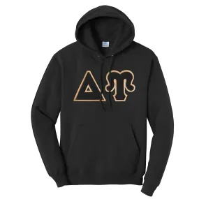 Delta Upsilon Black Hoodie with Black Sewn On Letters