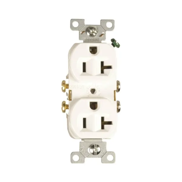 Eaton Cooper Wiring CR20W Duplex Receptacle, 2 -Pole, 20 A, 125 V, Side Wiring, NEMA: 5-20R, White