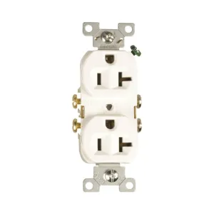 Eaton Cooper Wiring CR20W Duplex Receptacle, 2 -Pole, 20 A, 125 V, Side Wiring, NEMA: 5-20R, White