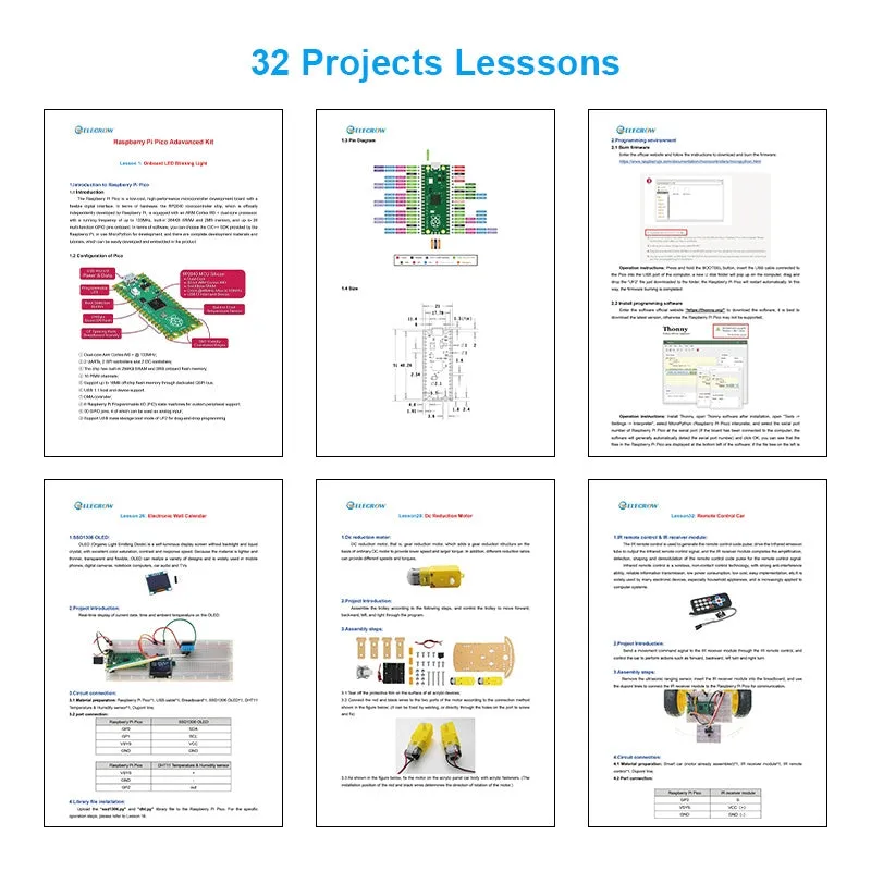 Elecrow Raspberry Pi Pico Advanced Kit with 32 Modules and 32 Projects Lessons