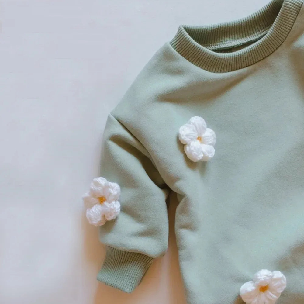 Embroidery Flower Sweatshirt Romper