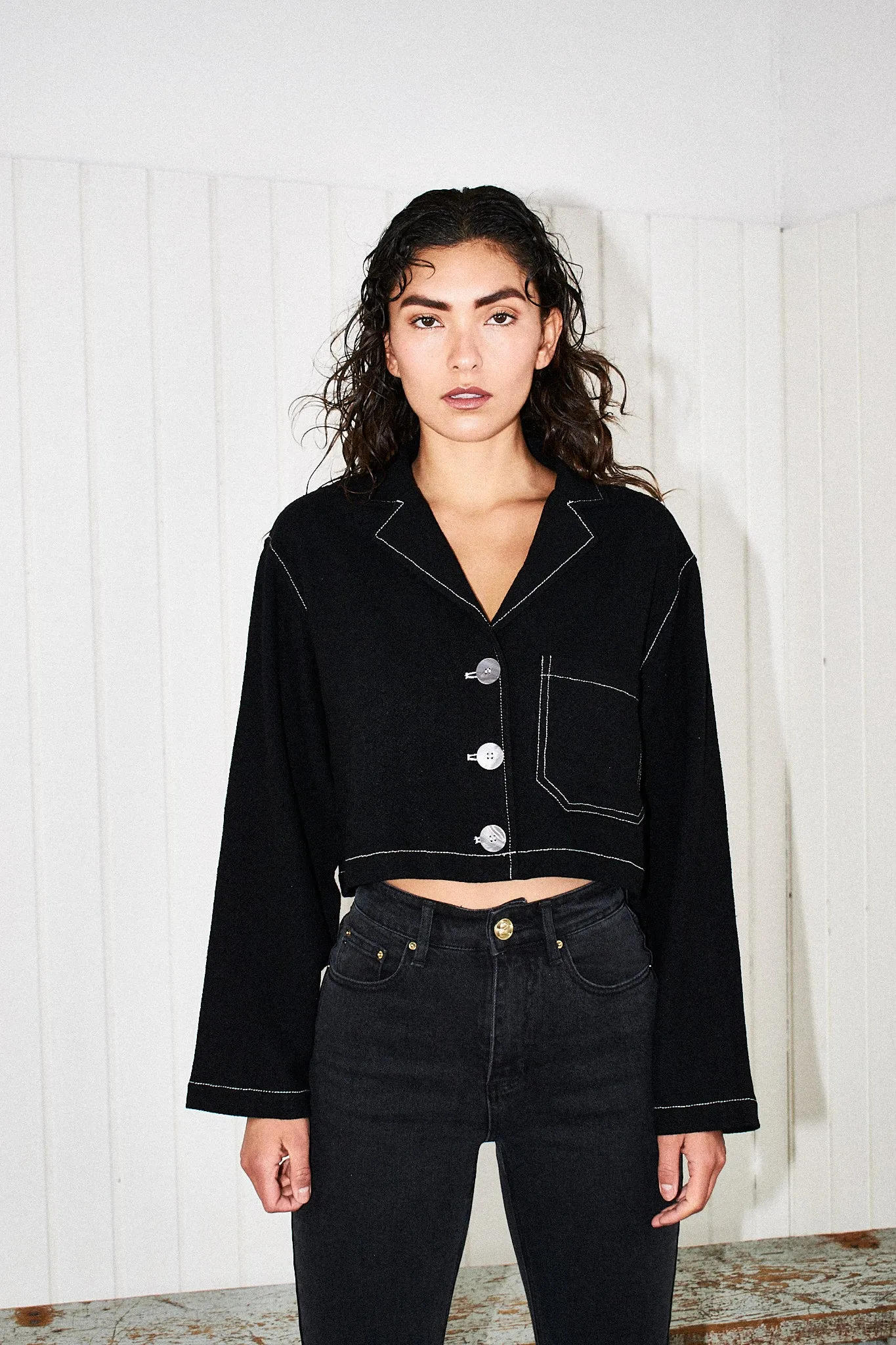 End of the World Black Crop Linen Jacket