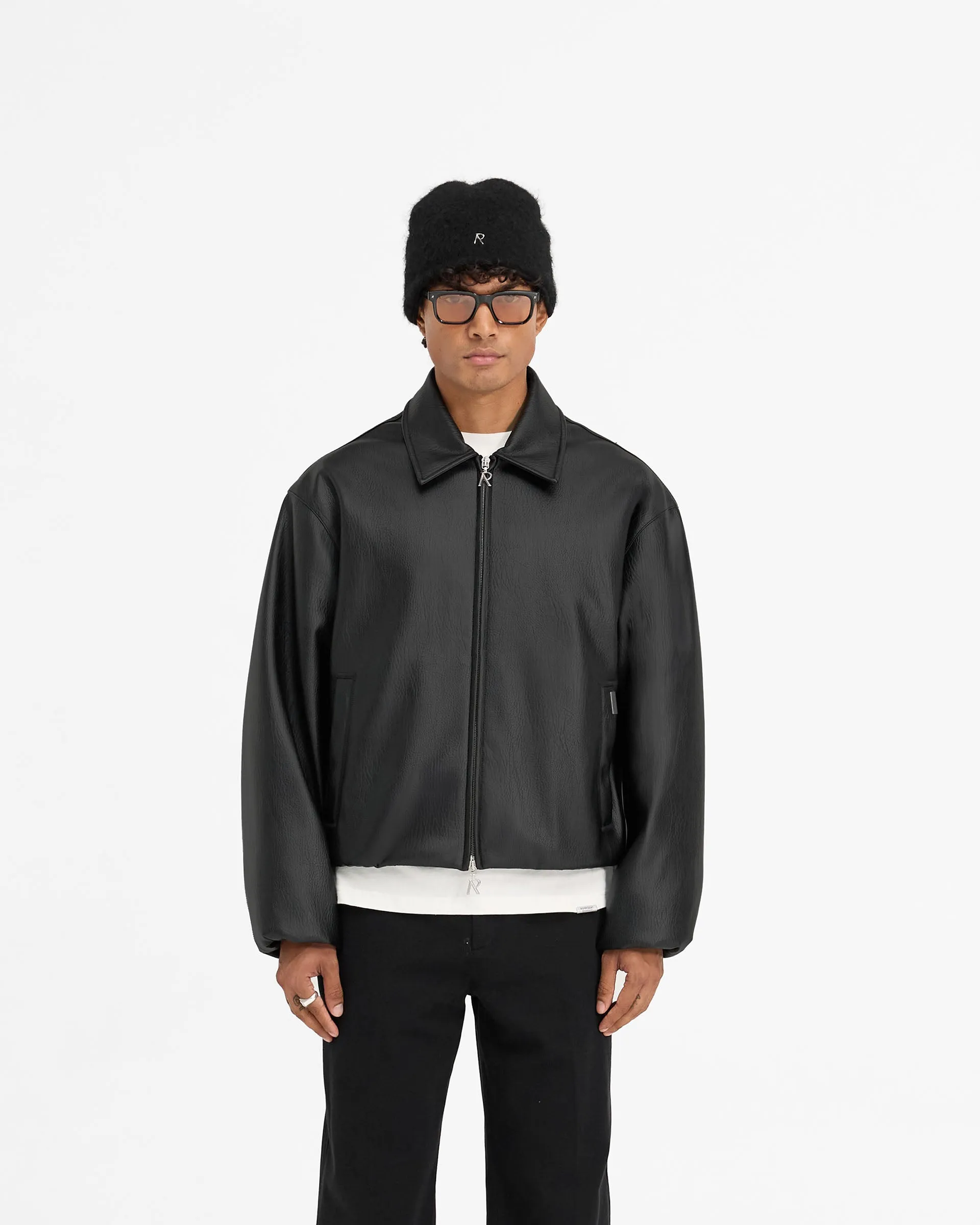 Faux Leather Bomber - Jet Black