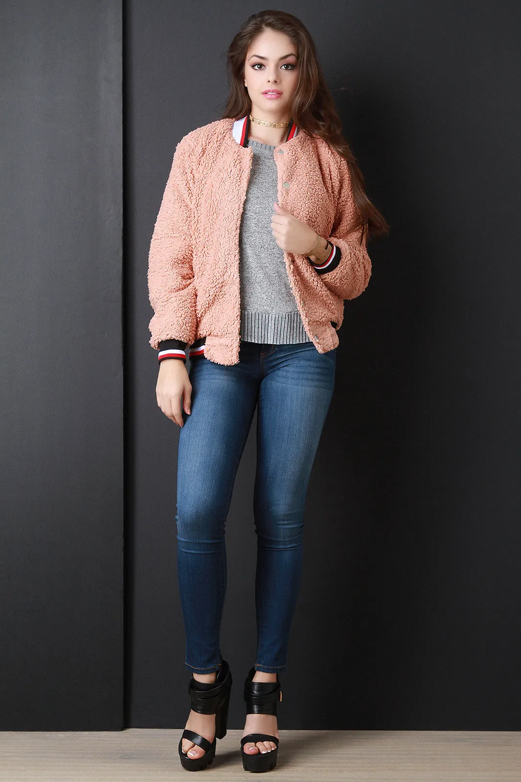 Faux Shearling Bomber Jacket