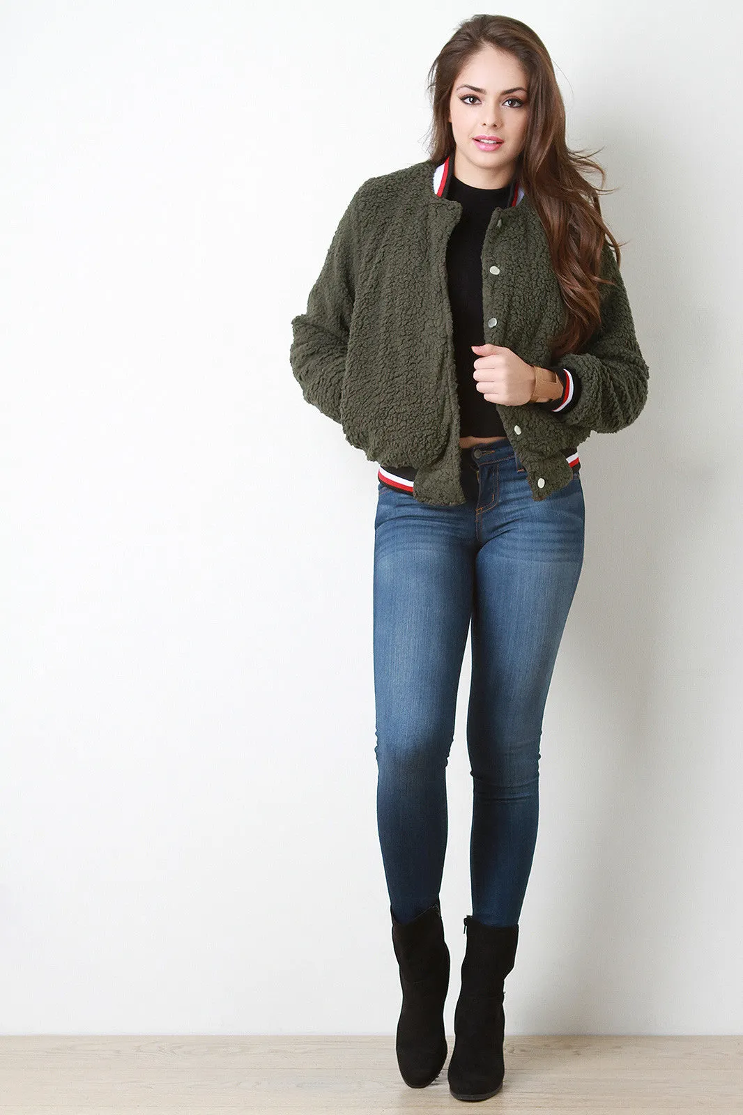 Faux Shearling Bomber Jacket