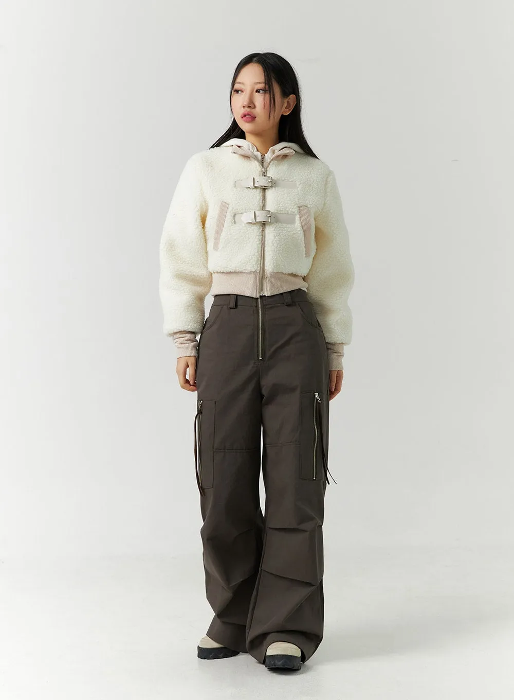 Faux Shearling Buckle Crop Jacket CD301