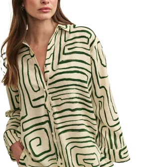 Fearne Cotton Linen-blend Abstract Shirt - Green