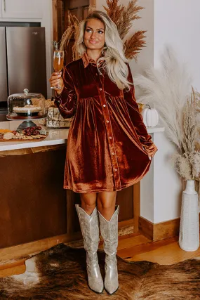 Festival Feels Velvet Mini Dress in Cinnamon