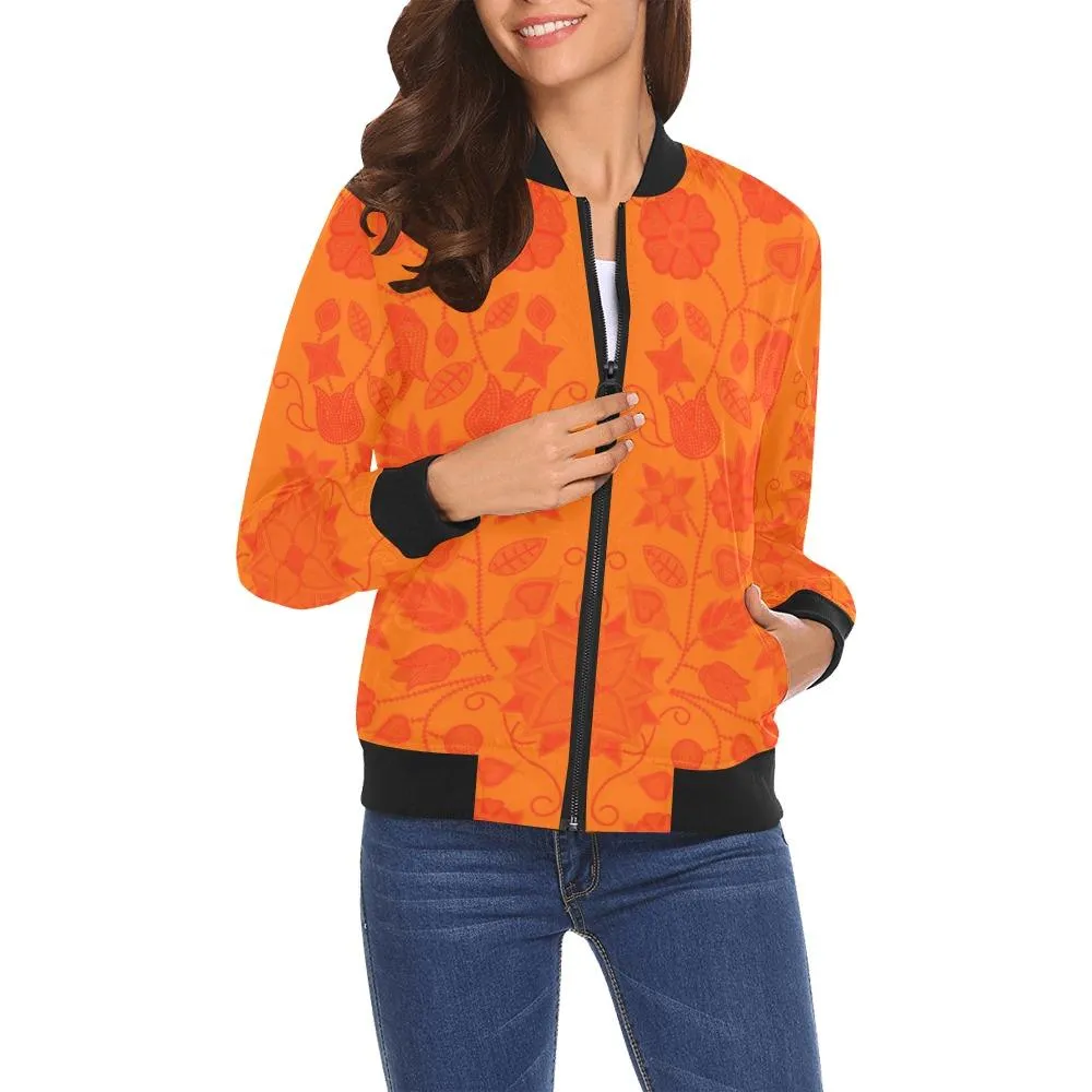 Floral Beadwork Real Orange A feather for each Bomber Jacket for Women