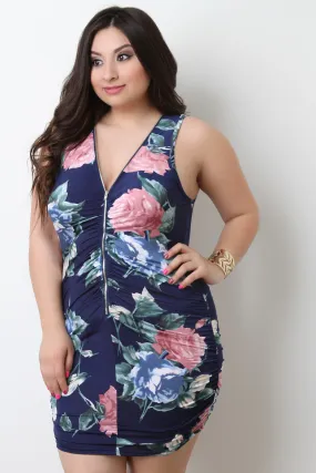 Floral Sleeveless Zipper Front Mini Dress