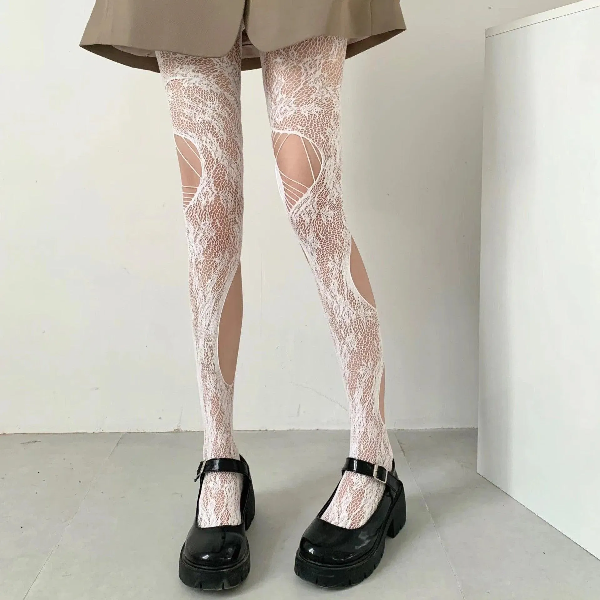 Flower Unique Vintage Lace Fishnet Cut Out Tights