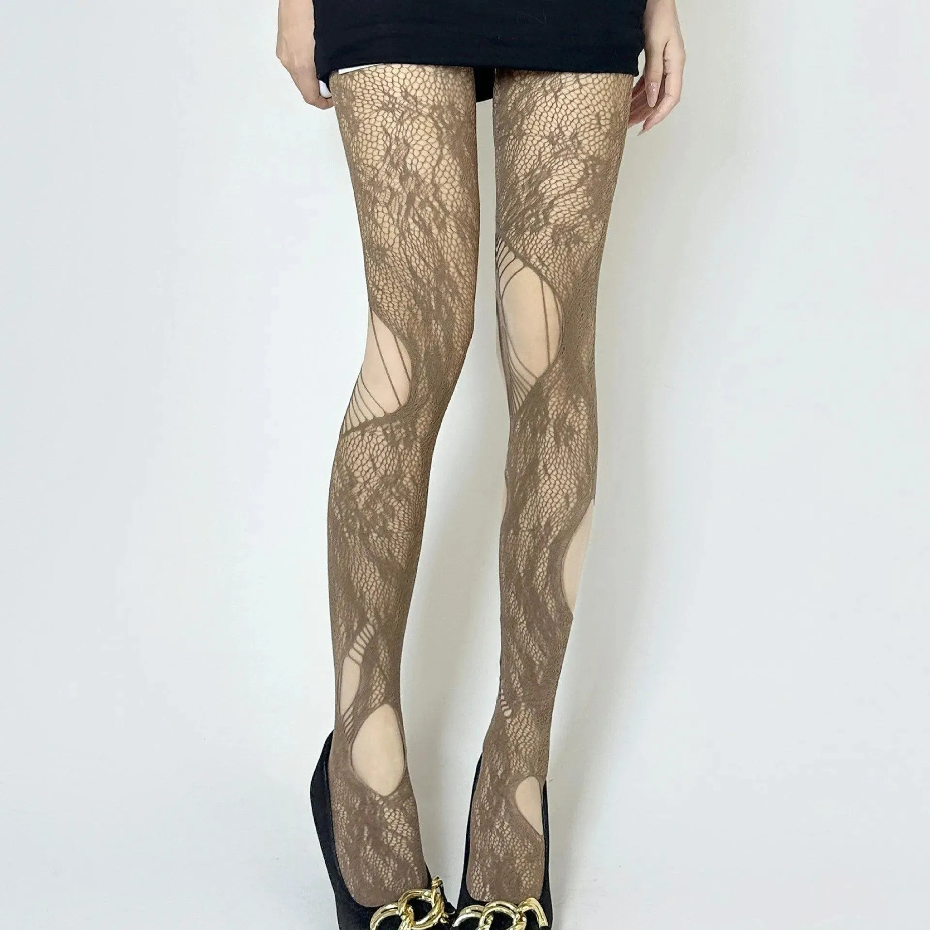 Flower Unique Vintage Lace Fishnet Cut Out Tights