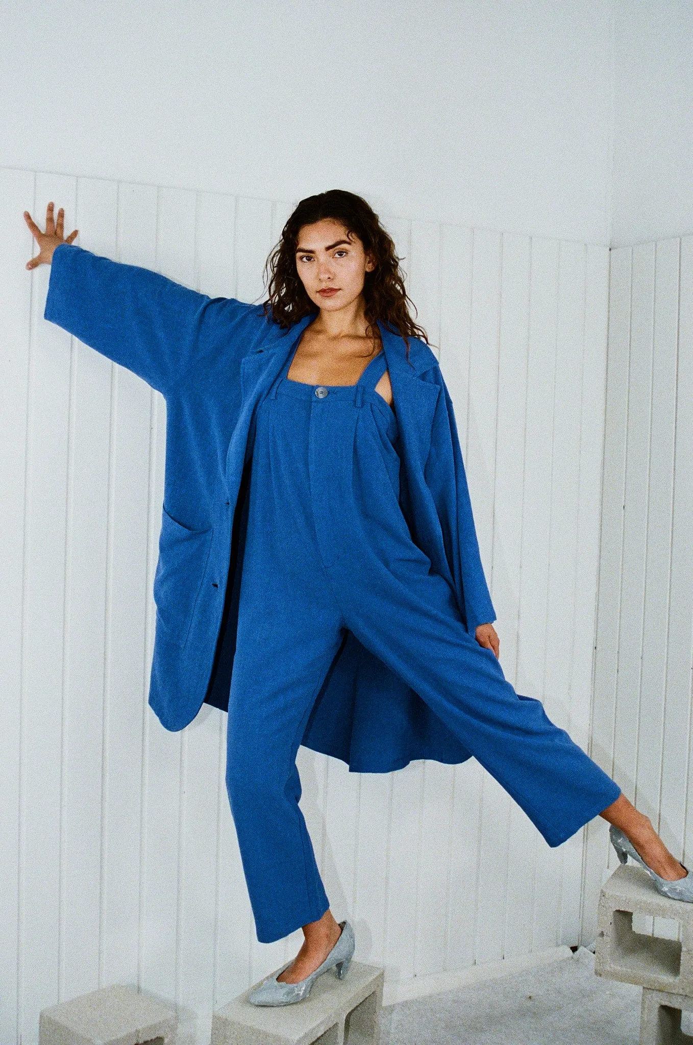 French Blue Clown Pants Jumpsuit