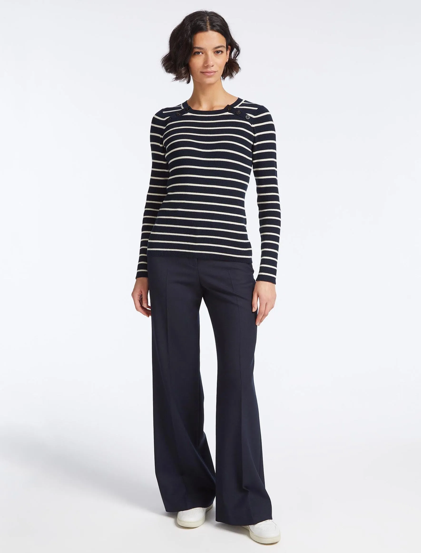 Frieda Wool Jumper - Navy Cream Stripe