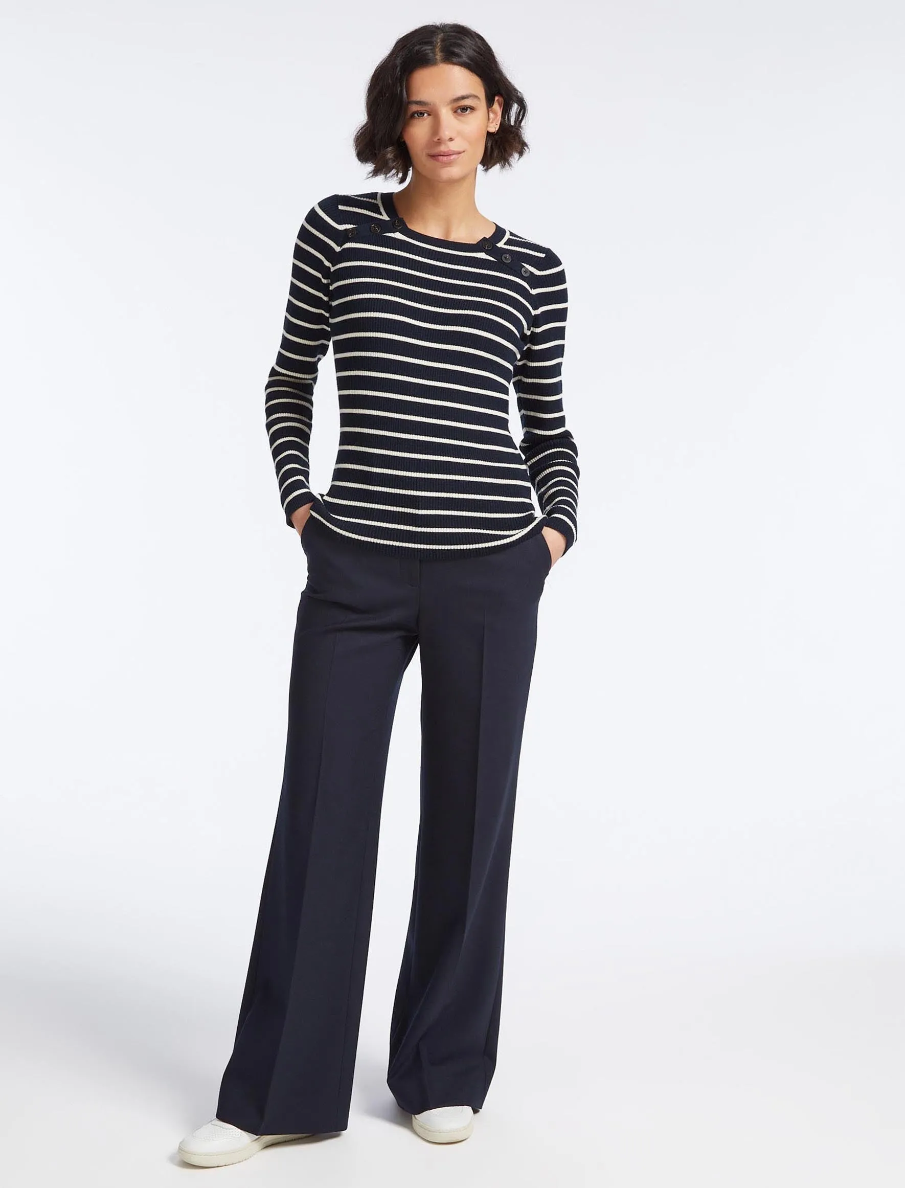 Frieda Wool Jumper - Navy Cream Stripe