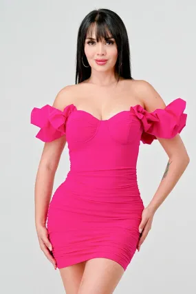 Fuchsia Sexy Sweetheart Off Shoulder Ruffled Mini Dress