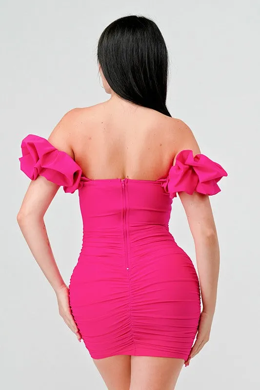 Fuchsia Sexy Sweetheart Off Shoulder Ruffled Mini Dress