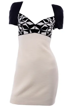 F/W 1991 Atelier Versace Couture Black, Cream & White Wool Bodycon Dress 4/6