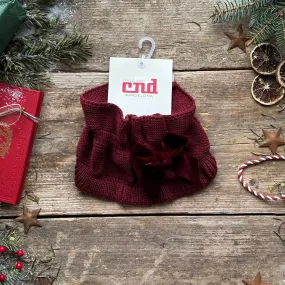 Garter Stitch Snood Scarf with Big Velvet Bow | Garnet